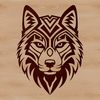 A stylized illustration of a Siberian Husky dog's head in a decorative format.