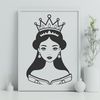 A royalty-inspired SVG illustration of a young female figure in a regal setting.
