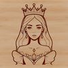 A young female figure dressed as a princess with a crown and a gentle expression.