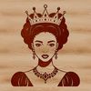 A digital illustration of a female royal character in a medieval setting.