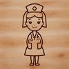 Female professional nurse in a medical setting, illustrated as a vector graphic.