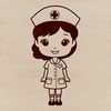 Female nurse in uniform with stethoscope and clipboard.