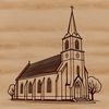 Traditional Protestant Church Building Icon A simple illustration of a traditional Protestant church building with a cross on top.