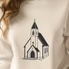 Beautiful Church Building Clip Art Vector Illustration of a traditional Protestant church building with Gothic architecture.