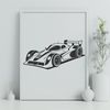 A high-performance racing car in motion, designed as a vector graphic for digital and print use.
