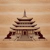 An elegant representation of a Buddhist place of worship featuring classic temple design elements.