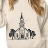 Symmetrical Baptist Church Design SVG An illustration of a traditional Baptist church with a steepled roof and symmetrical facade.