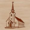 Stone Facade Church Building Design A detailed architectural illustration of a traditional Protestant church building with stone façade.