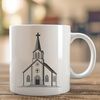 American Baptist Church Silhouette An SVG outline design of a classic American-style Baptist church with a prominent steeple and stained glass windows.