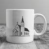An ornate vector graphic design of a Baptist church exterior, suitable for various uses in digital projects.