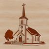 A simple vector illustration of a typical Baptist church building with a prominent steeple.