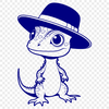 Green Lizard in a Blue Fedora A green lizard wearing a blue fedora hat, suitable for vector art and cutting machine designs.