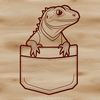 A digital illustration of a small reptile with scales and a long tail.