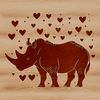A rhino illustration with heart shapes incorporated into its design, highlighting the animal's unique features.