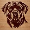 A detailed illustration of a Rottweiler dog's head, suitable for vector design and cutting machine templates.