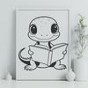 Whimsical Salamander Scene A salamander reading a book in a whimsical scene.