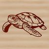 A realistic illustration of a sea turtle in a seaside environment.