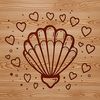 A stylized seashell design with love hearts, perfect for seaside-themed projects and vacation crafts.