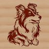 A stylized illustration of a seated Shetland sheepdog breed dog, suitable for digital use in various formats such as SVG.