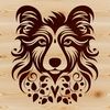 Shetland Sheepdog Illustration with Ornate Details A detailed illustration of a Shetland sheepdog's head, designed with precision lines and ornate details.