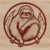 A vector graphic design featuring a slow-moving sloth in a natural environment.