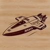Cosmic Clip Art Design Vector illustration of a futuristic spaceship in space with stars and planets in the background.