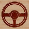 An illustration of a standard vehicle steering wheel with hubcaps and spokes.