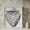Green and Red Fruit Design A detailed illustration of a fresh strawberry fruit with green leaves.