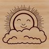 An illustration of the sun in the sky with bright yellow rays.