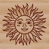 A stylized illustration of the sun with vibrant colors.