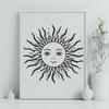 A vector graphic design element depicting the sun in a simple, bold style.