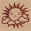 An illustration of the sun in the sky with a few clouds.