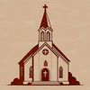 Church Illustration Vector Graphics A stylized illustration of a traditional church with a simple design, suitable for vector graphics and cutting machines.