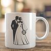 Happy Bride and Groom SVG Design A digital illustration of a happy couple exchanging wedding vows.