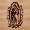 Beautiful Lady in Ornate Attire A traditional illustration of the Virgin Mary in ornate dress surrounded by floral patterns, suitable for various uses.