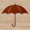 A simple illustration of a classic collapsible umbrella with a rounded handle and pointed tip.