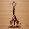 An illustration of a giraffe in a natural habitat.