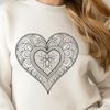 A colorful geometric mandala design in the shape of a heart, suitable for digital cutting machines and graphic arts software.