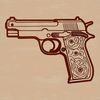 Illustrated outline of a handgun for graphic design projects.