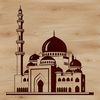 A detailed illustration of a mosque's architectural design, suitable for vector editing and cutting machine applications.