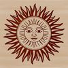 A digital representation of a sun icon designed as a scalable graphic.