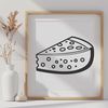A digital illustration of a wedge of cheese in a vector format.