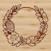 An ornate SVG wreath illustration featuring curved and layered lines.