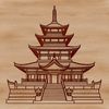 A detailed illustration of a traditional Buddhist temple with intricate architecture and ornate design elements.