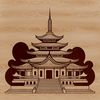 A detailed illustration of a traditional Buddhist temple architecture with intricate details and ornaments.