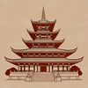 A traditional Buddhist temple with intricate architecture, designed as a scalable vector graphic (SVG) for various uses.