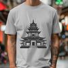 Sacred Sanctuary A detailed illustration of a traditional Buddhist temple with intricate architectural features and serene surroundings.