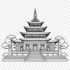 Ornate Temple Clipart for Personal Use A stylized illustration of a traditional Buddhist temple with intricate details and ornaments.
