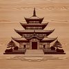 Symmetrical Buddhist Temple Design An elegant design of a Buddhist temple with symmetrical structures and ornate details.