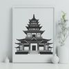 Traditional Asian Architecture Clip Art A traditional Buddhist temple with intricate architecture and ornate details, suitable for vector art designs.